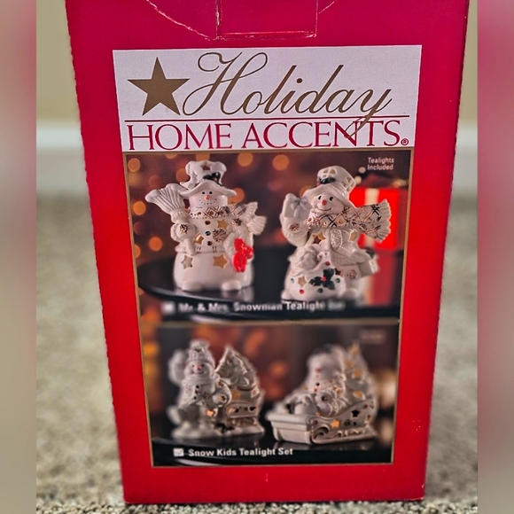 Holiday Home Accents Set of Two Snow Kids Tealight Candle Ceramic - Picture 2 of 16